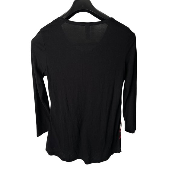 Mac & Belle Black Christmas Santa Print Long Sleeve Top S Polyester Rayon Blend - Picture 2 of 4